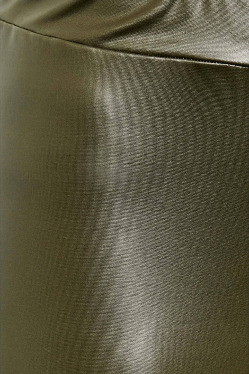 Haki Renk Suni Deri Tayt Yüksek Lastik Bel Dar Paça Esnek