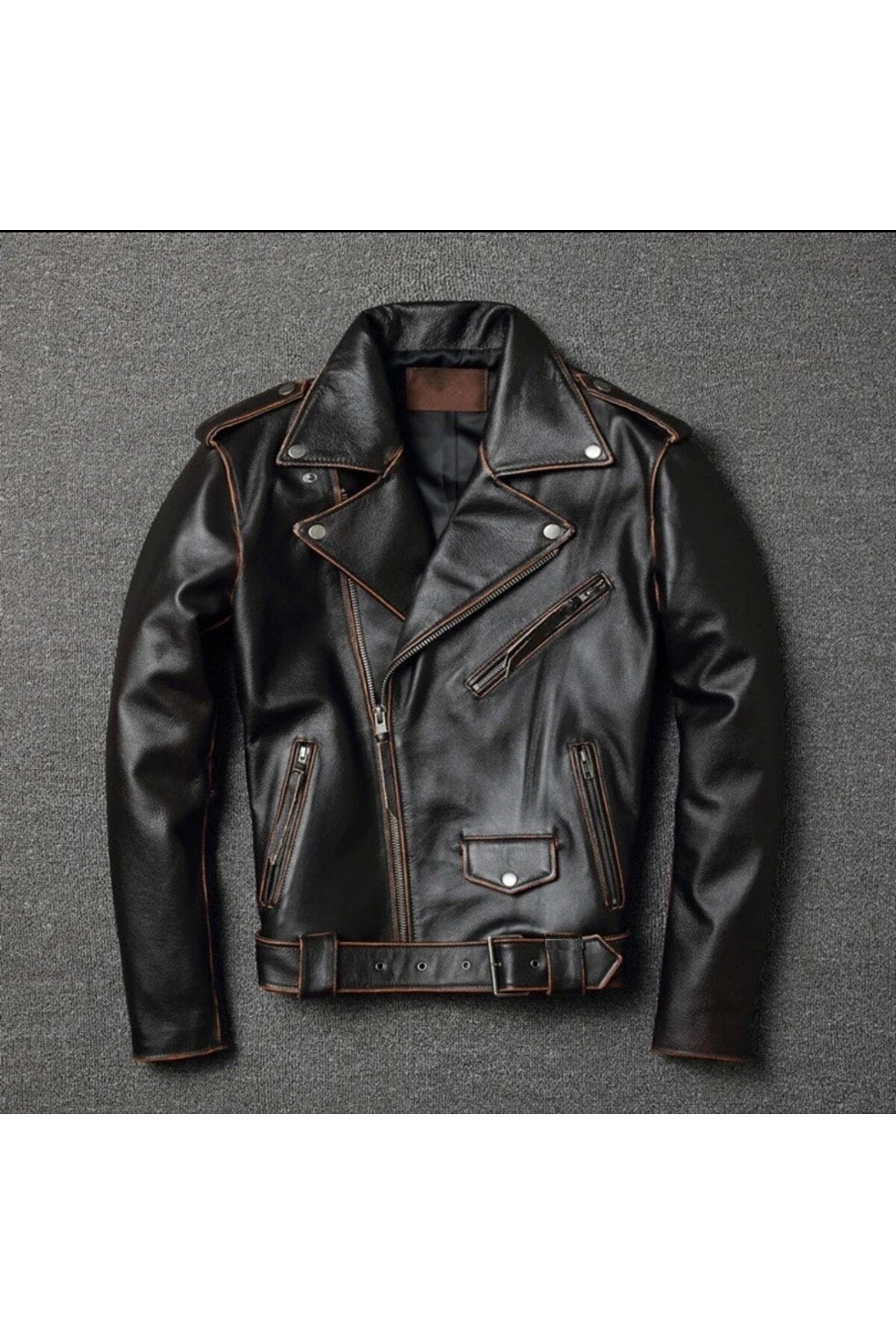 Eskitme Biker mont Hakiki deri