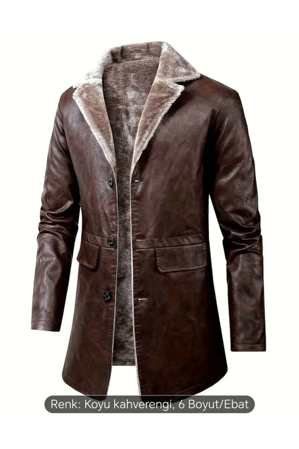 Cepleri Kapaklı Hakiki Koyun Derisi Uzun Kaban İçi ve Yakası Kürklü