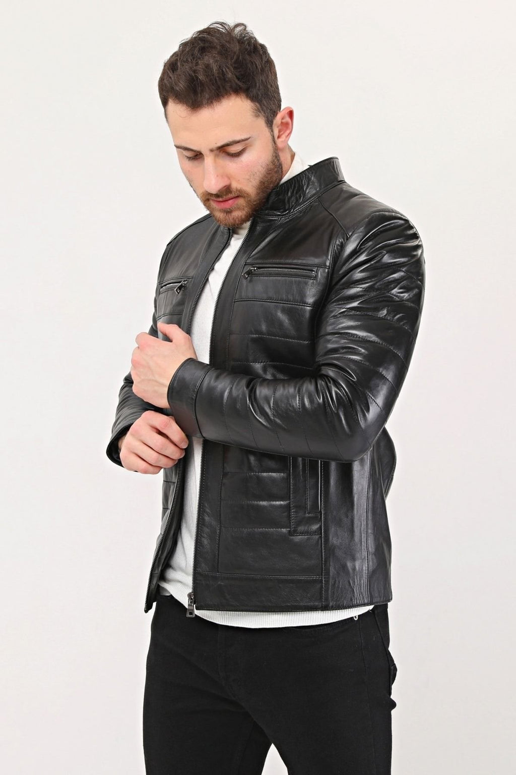 Hakiki Deri Şişme Tarzı Mont Siyah Renk