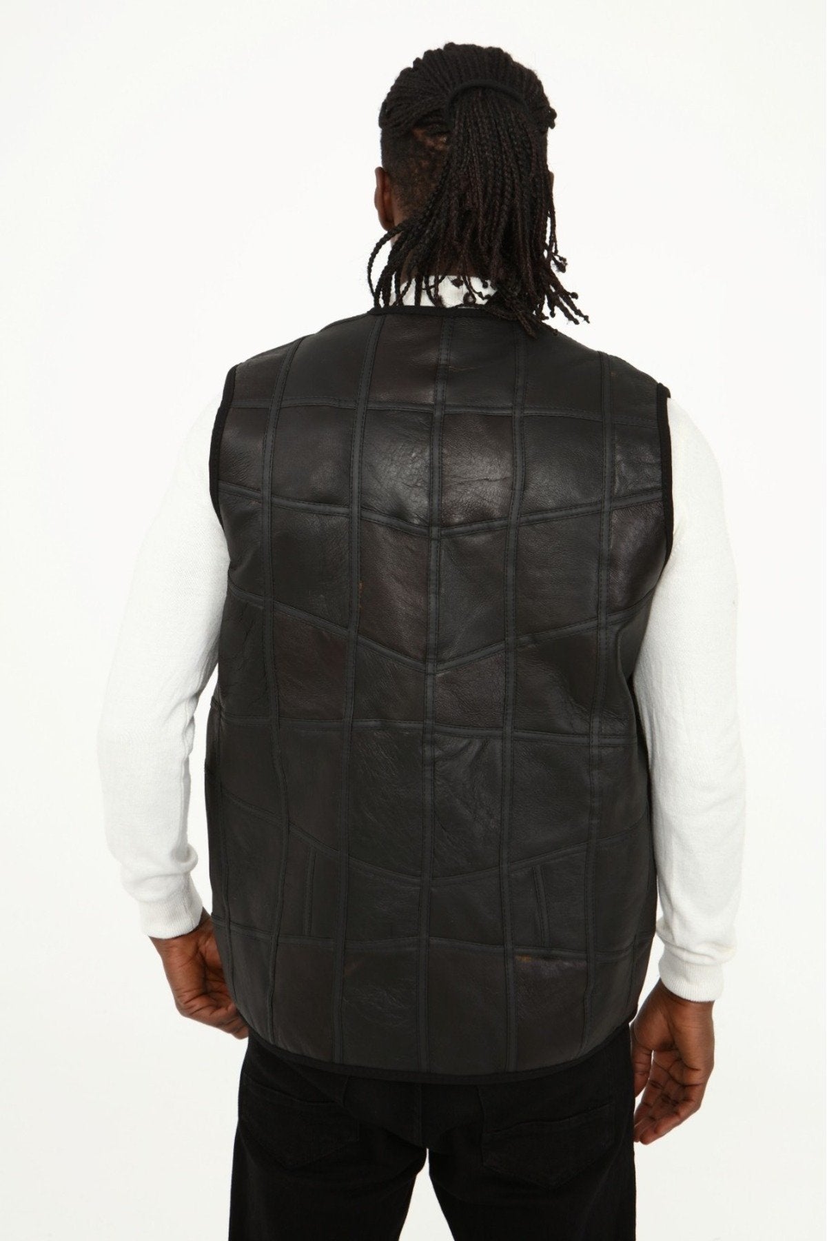 Parçalı Hakiki Deri ve Hakiki Kürk Parçalı yelek Koyu Kahverengi,