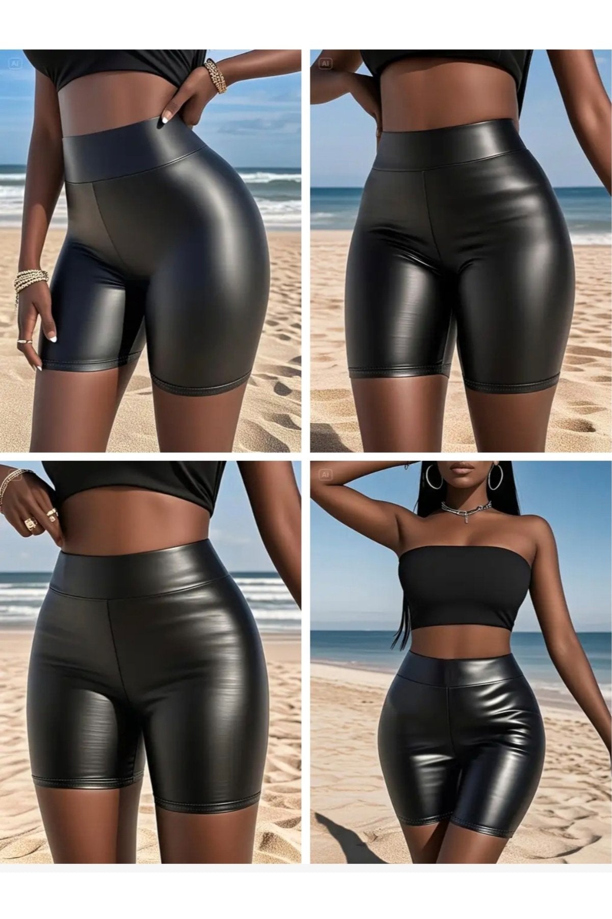 Deri tayt şort yüksel bel seksi siyah renk