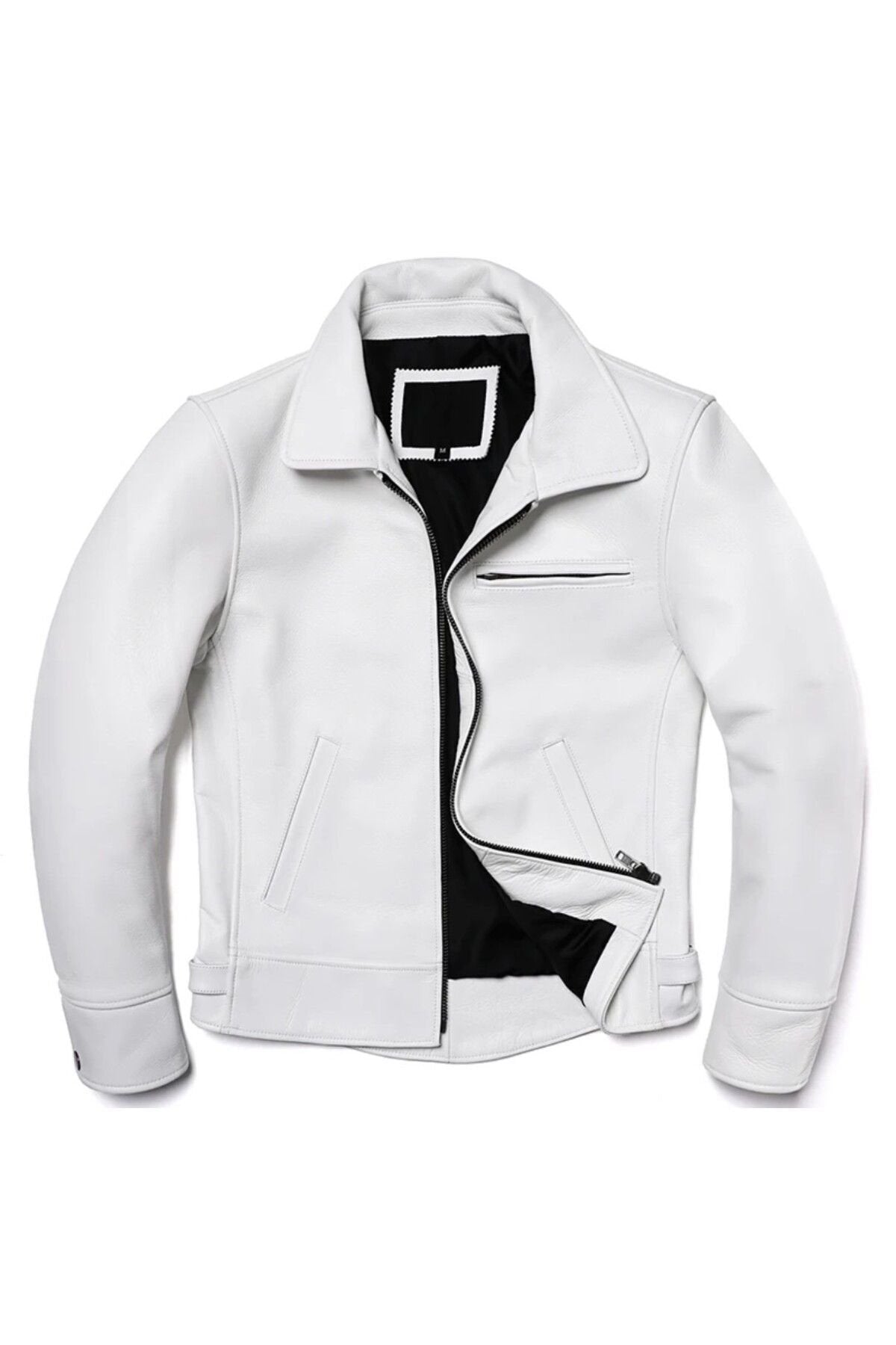 Beyaz hakiki deri mont