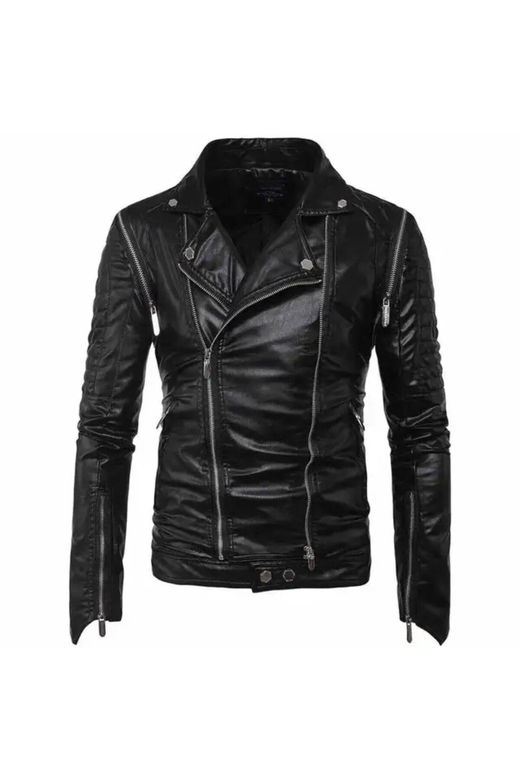 Hakiki kuzu derisi omuzları dikey süs fermuarlı biker mont