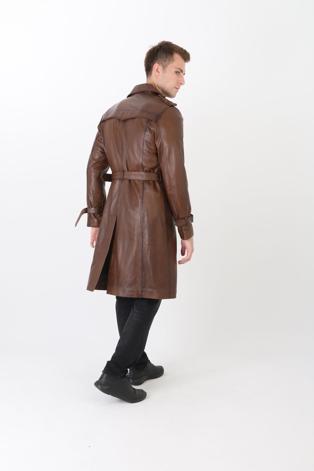 Hakiki Kuzu Deri Erkek Pardesü Kahve Renk
