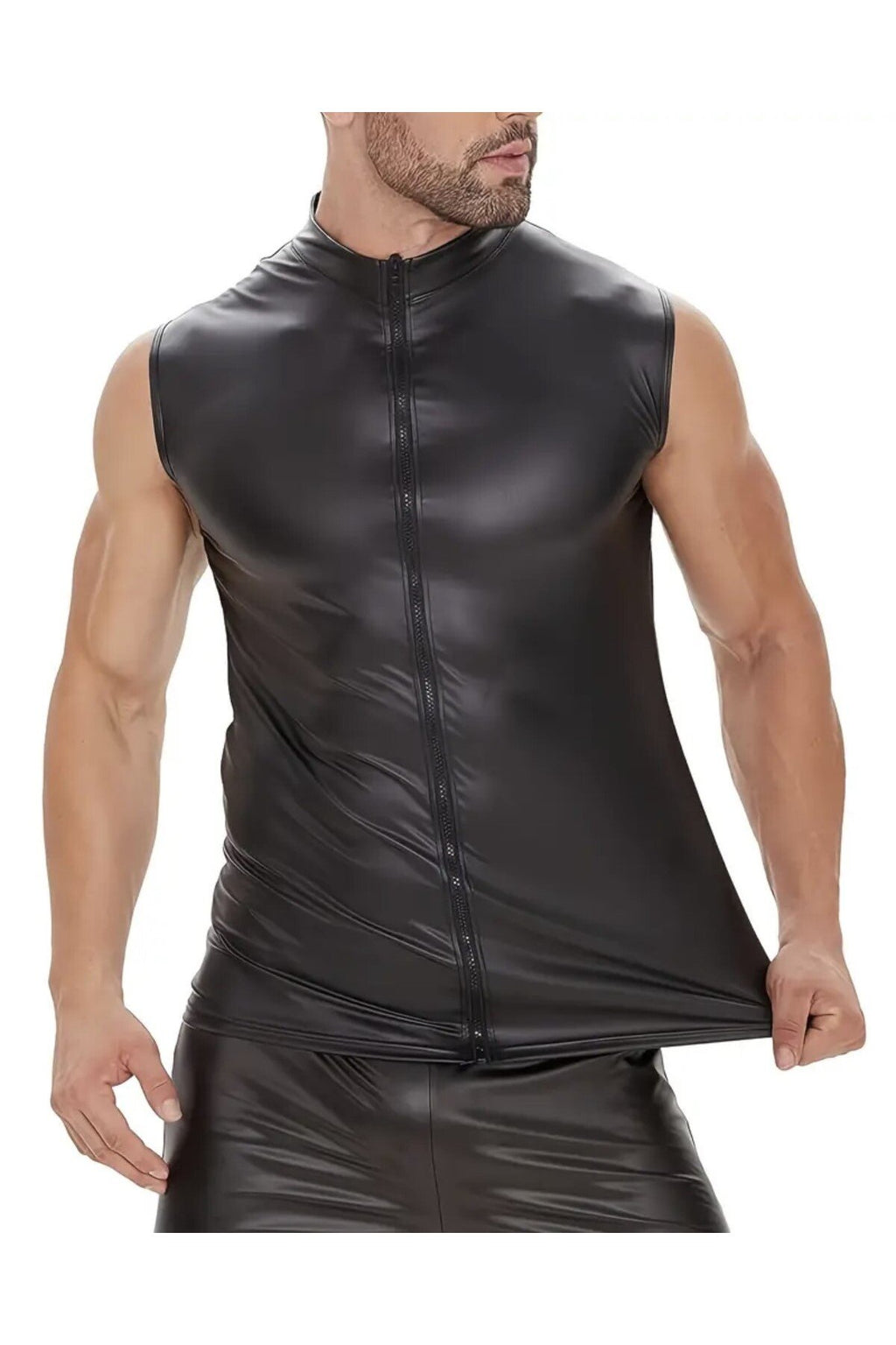 Deri Dik Yaka Sıfır kollu yelek