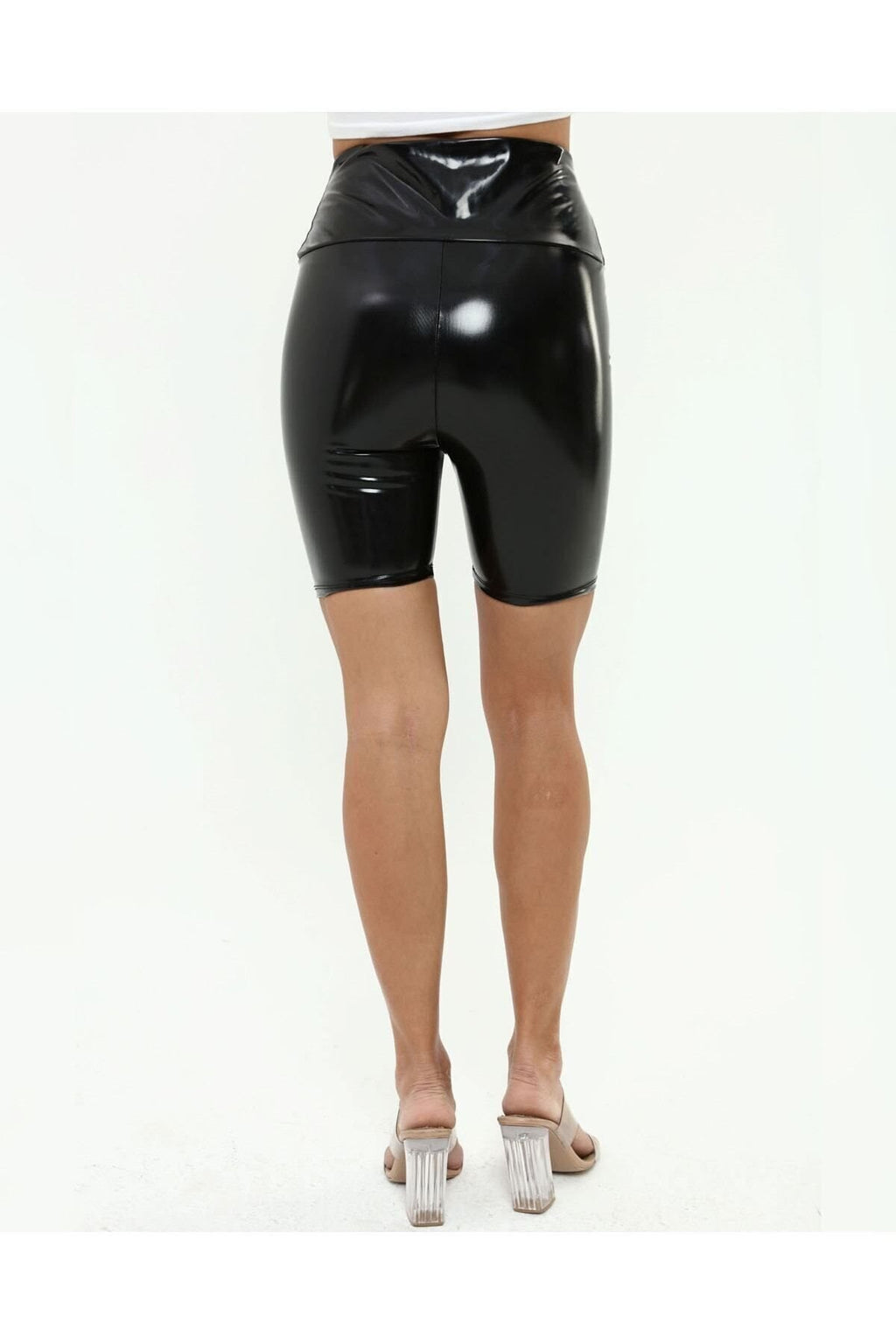 Rugan tayt şort siyah parlak Yüksek Bel