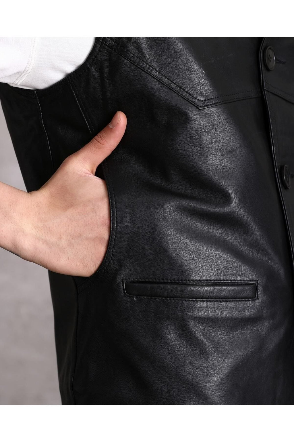 Hakiki Deri Yandan Cepli Siyah Erkek Yelek