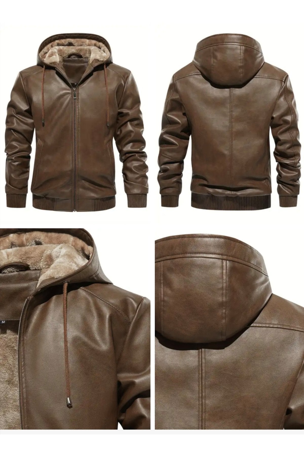 İç Kısmı Tüylü Hakiki Deri Kapüşonlu Mont