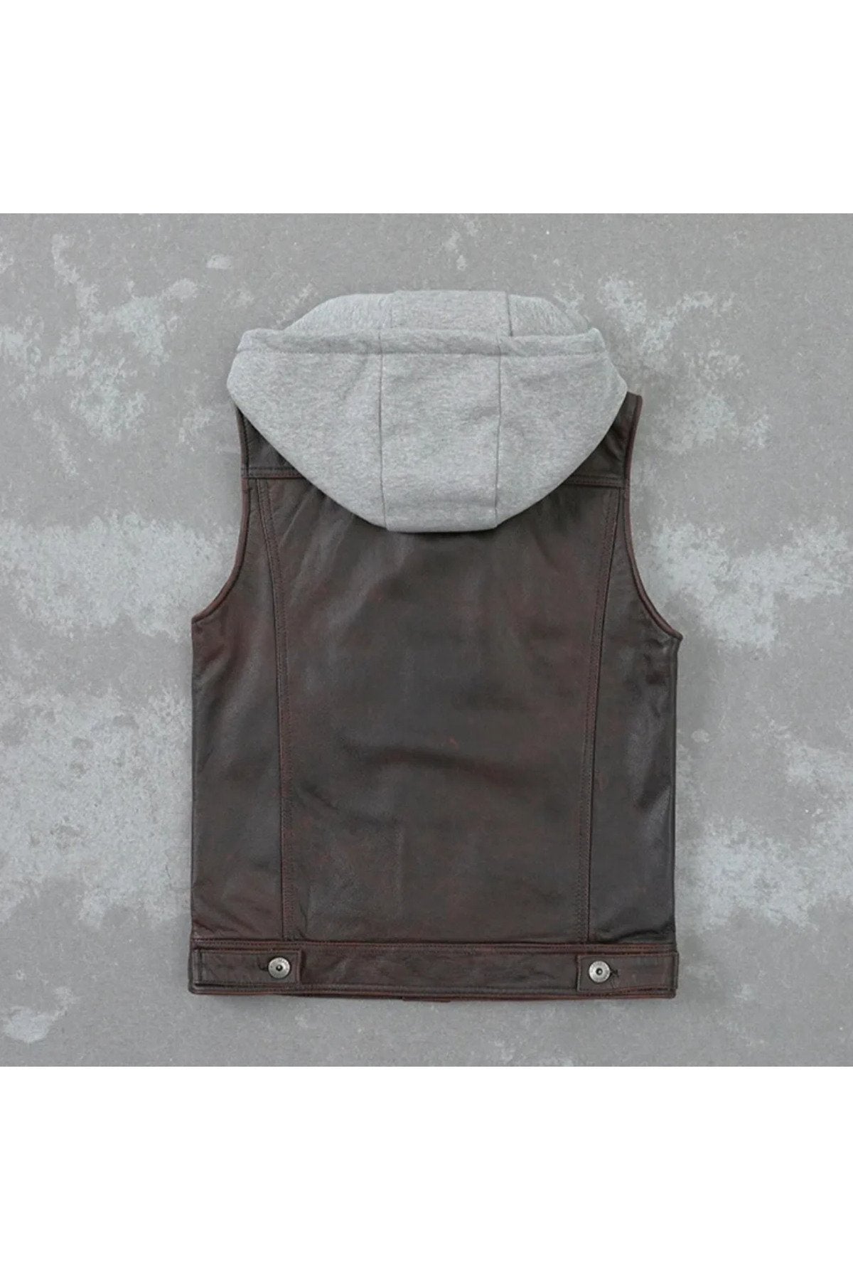 Kapüşonlu hakiki deri yelek