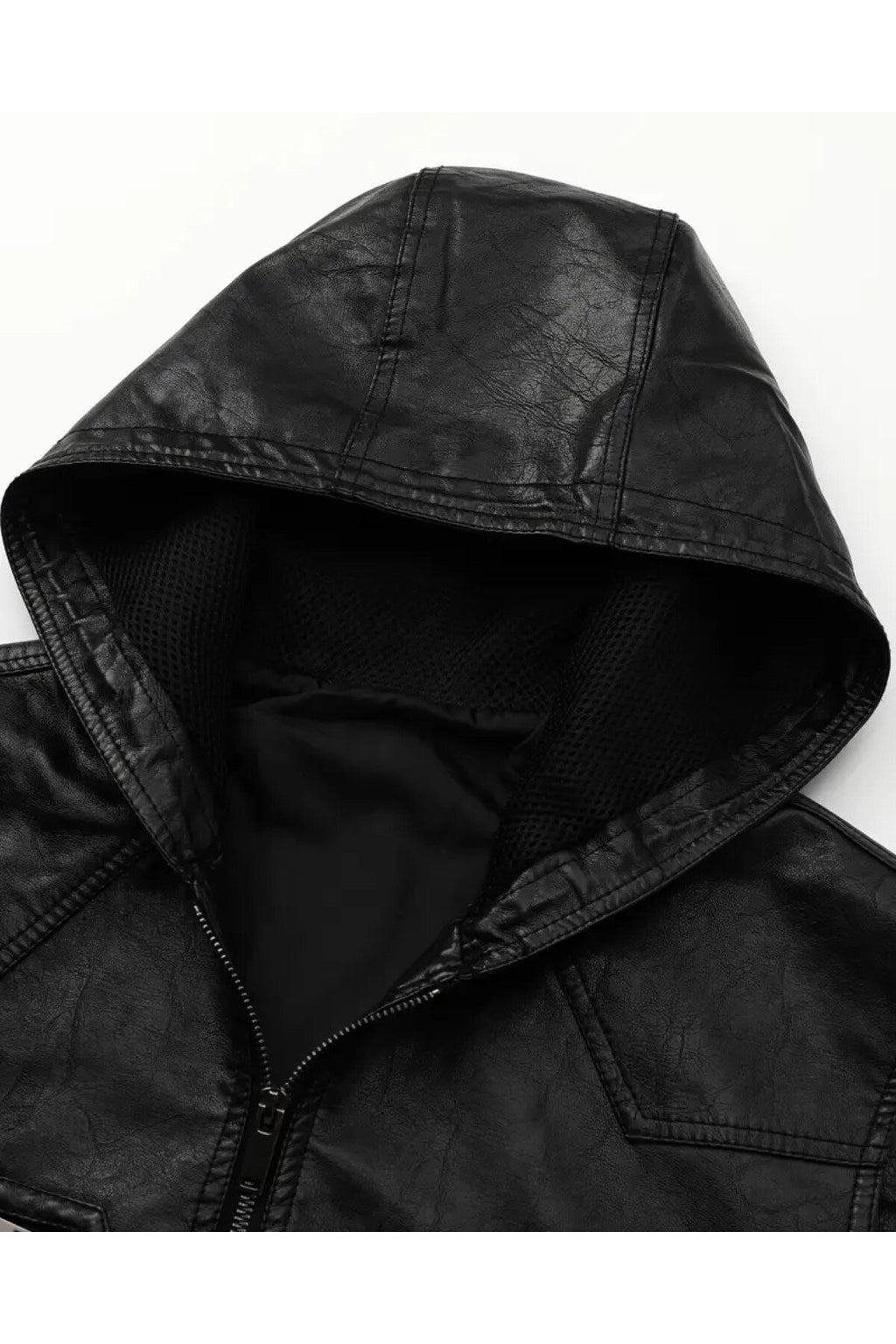 Kapüşonlu Triko yaka ve Triko Bel Hakiki kuzu derisi yelek