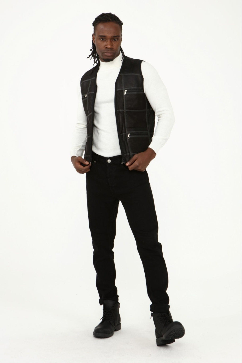 Parçalı Hakiki Deri ve Hakiki Kürk Parçalı yelek