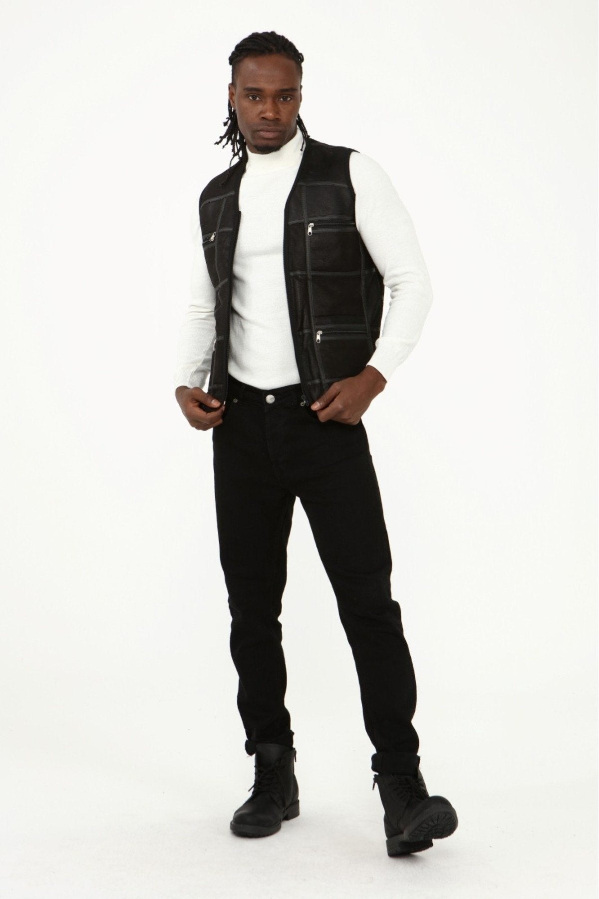 Parçalı Hakiki Deri ve Hakiki Kürk Parçalı yelek