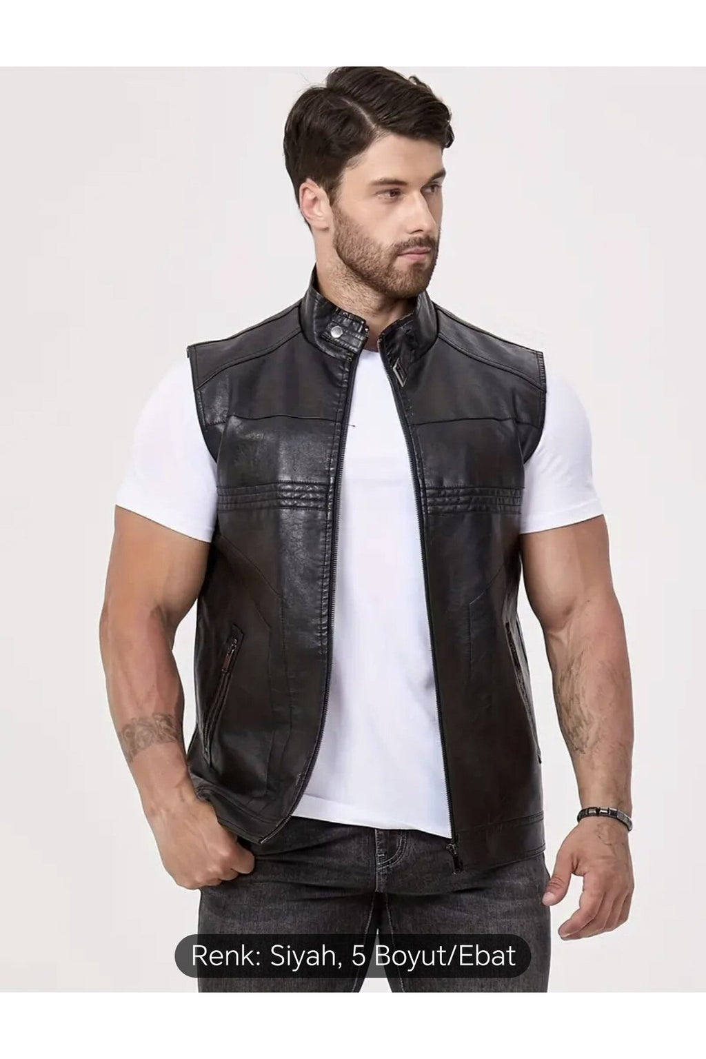 Uzun Hakim Yaka Regular Fit Hakiki Deri Yelek