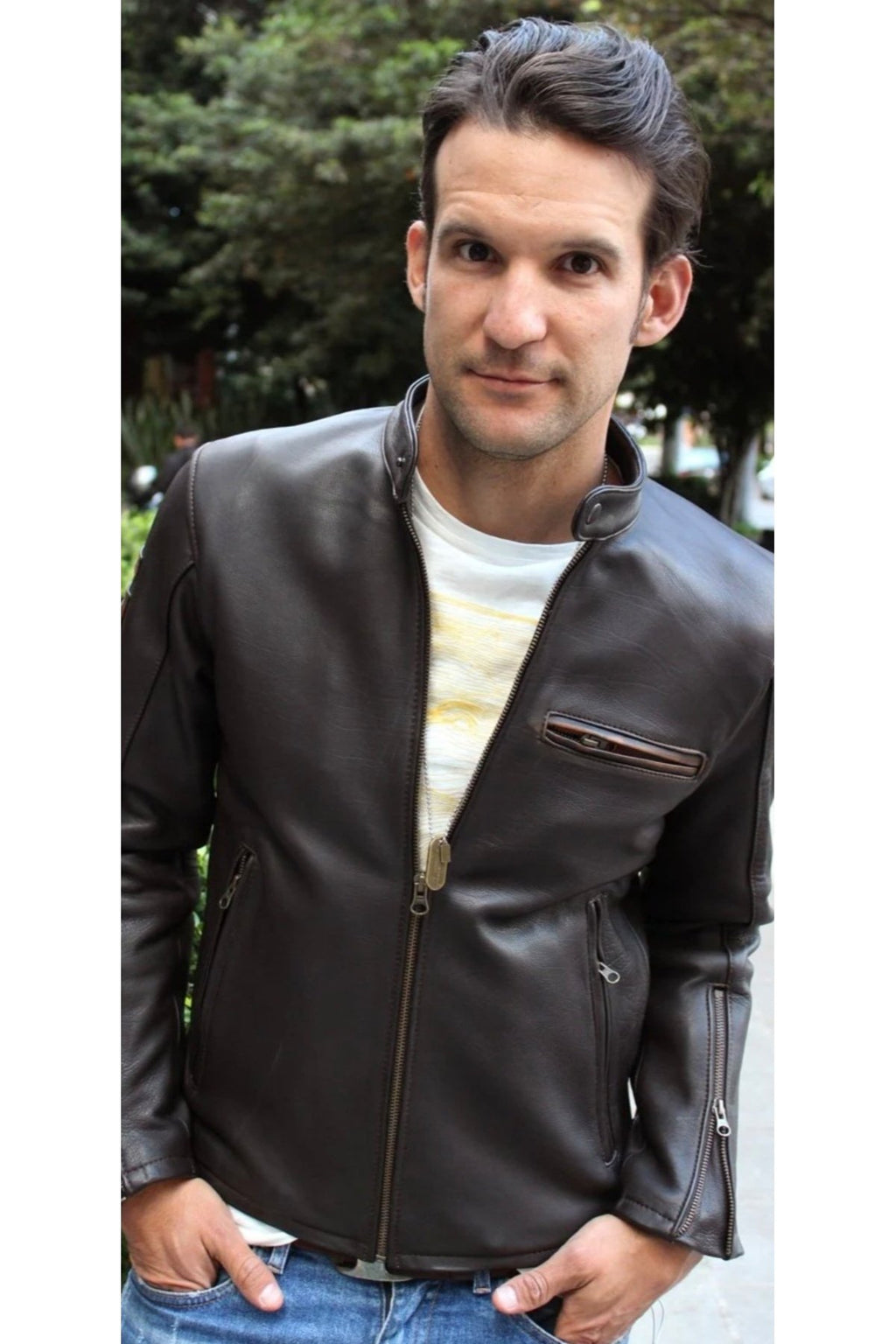 Zik Hakiki Deri Spor Ceket Koyu Kahverengi SlimFit Kesim