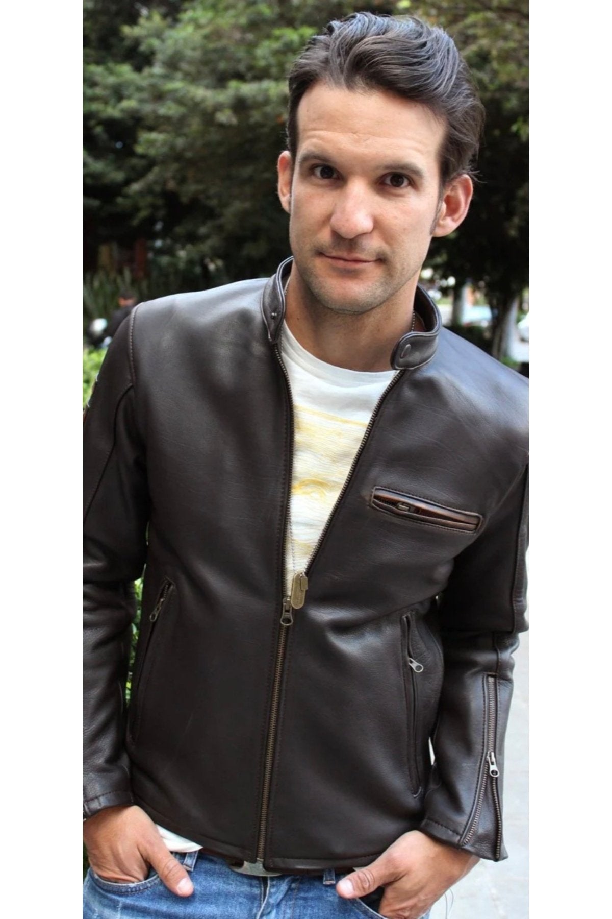 Zik Hakiki Deri Spor Ceket Koyu Kahverengi SlimFit Kesim