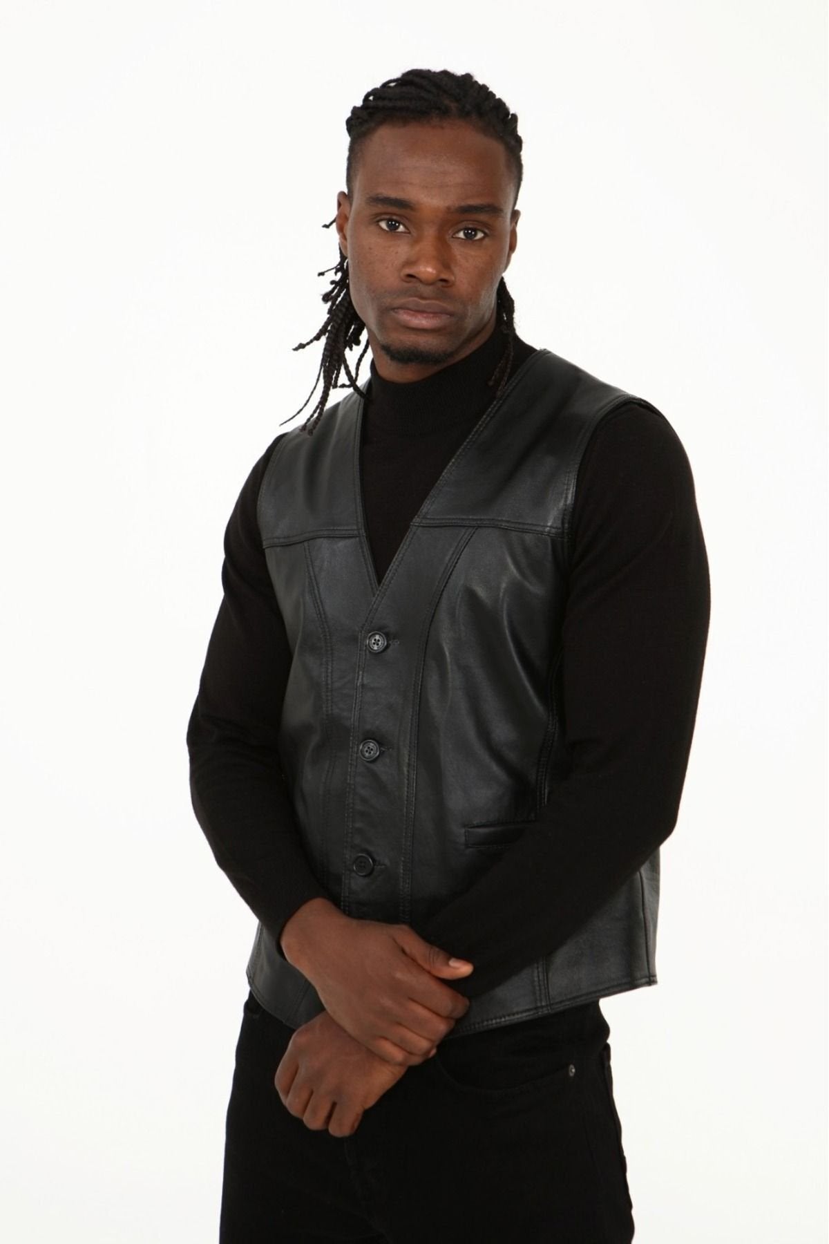 Klasik hakiki kuzu derisi yelek rahat kesim