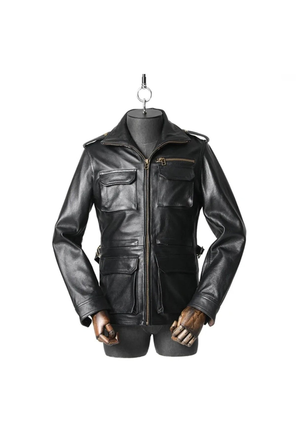 Yakası fermuarlı dik hakim yaka hakiki deri mont