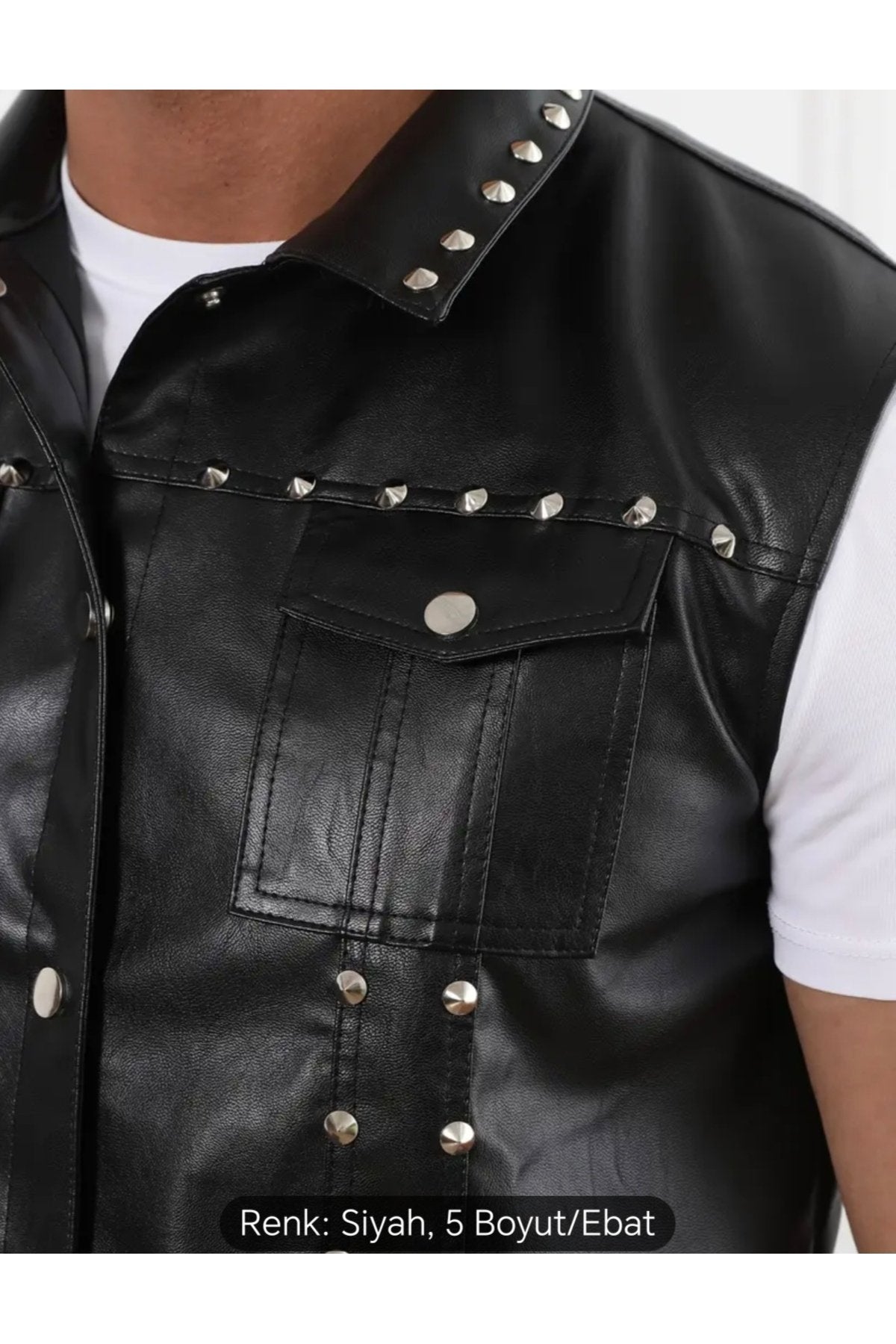 Motorcu Cooper Yelek Perçin Çivi Uç Detaylı Hakiki Deri Yelek
