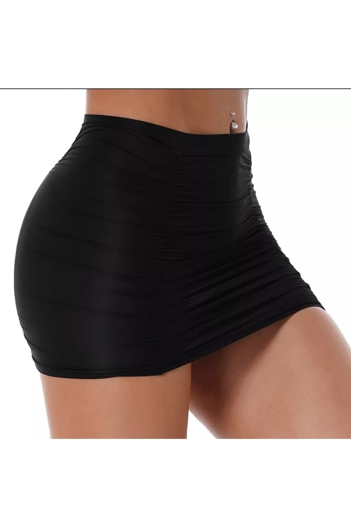 Esnek Düşük Bel Kalem Etek Siyah Renk