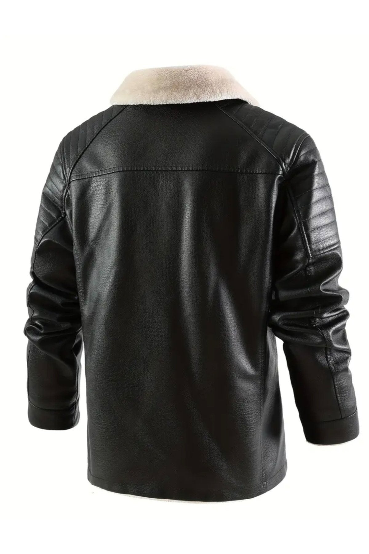 Omuzları Dikiş Detaylı Hakiki Deri, Kürklü ,Uzun Kaban