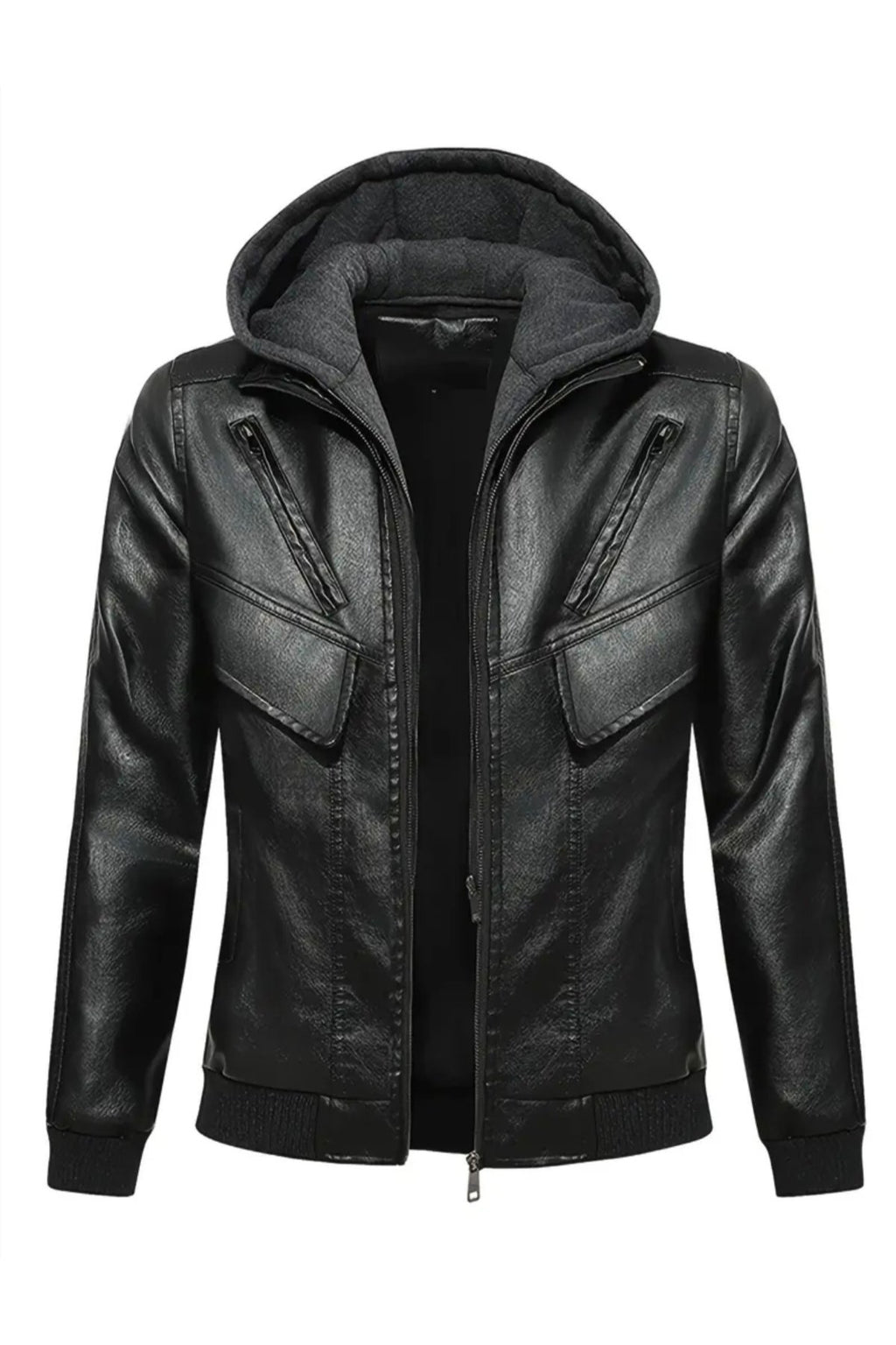 Kapüşonlu Hakiki Deri Kapak Süslü Mont Mat Veya Parlak Seçenekli