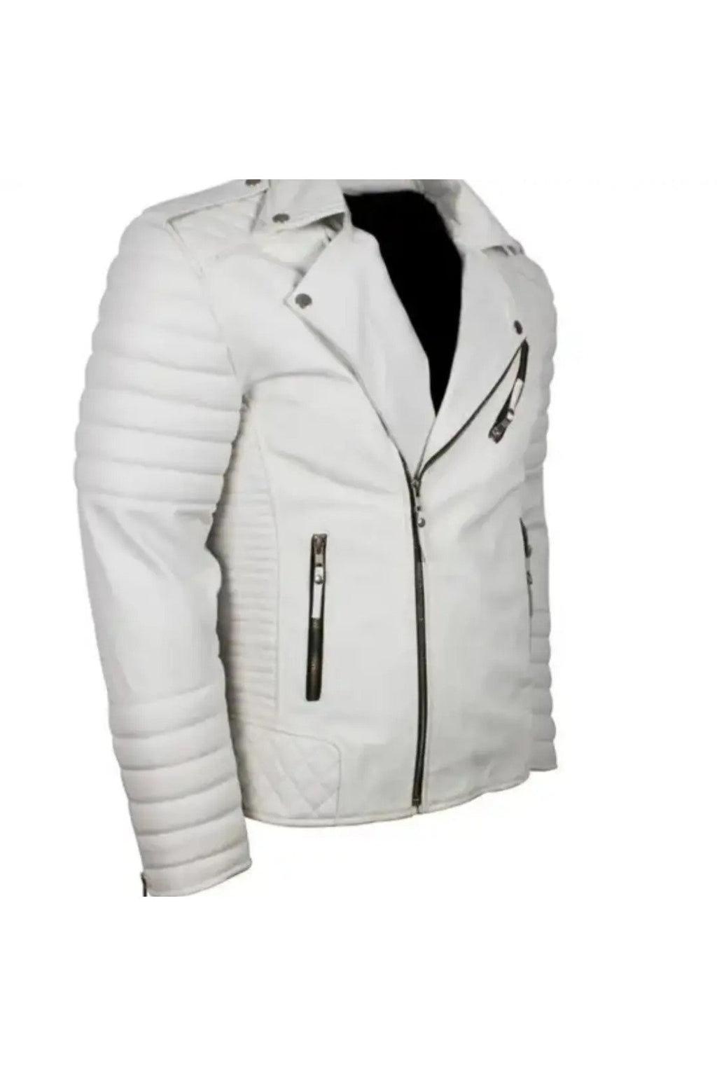 Motorcu tarzı kuzu derisi biker mont beyaz renk