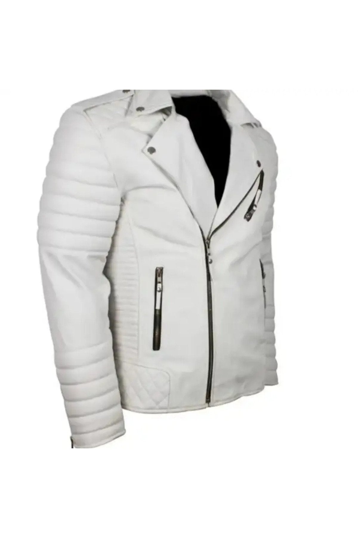 Motorcu tarzı kuzu derisi biker mont beyaz renk