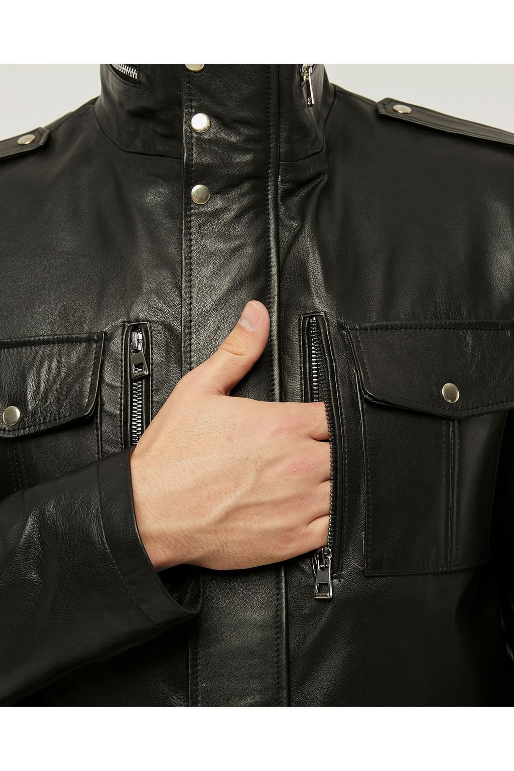 Hakiki deri uzun mont hakim dik yaka siyah renk