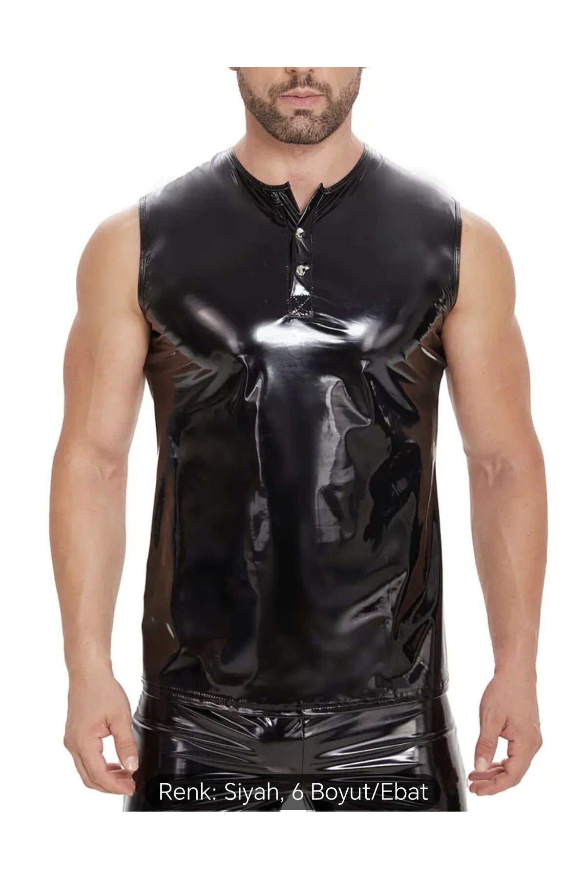 Deri Çıt Çıt Yakalı Sıfır Kol Tişört