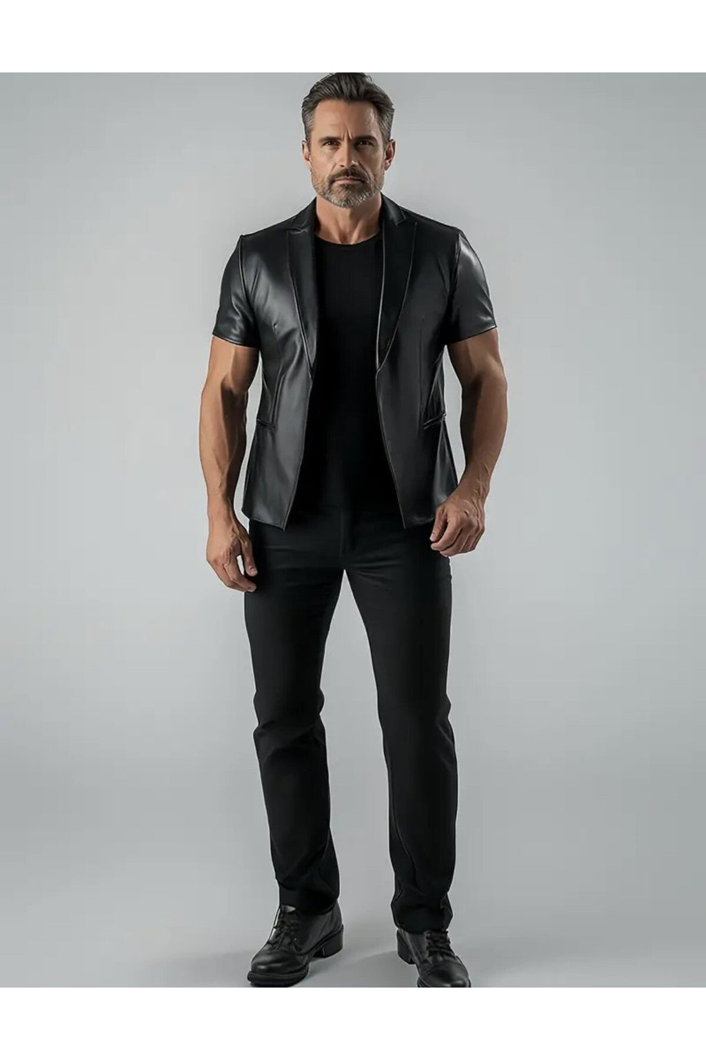 Kısa Kollu Hakiki Deri Blazer Ceket Erkek SlimFit