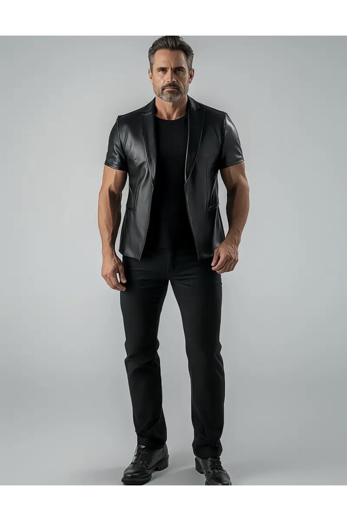 Kısa Kollu Hakiki Deri Blazer Ceket Erkek SlimFit