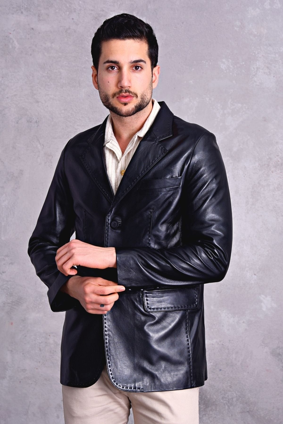 Hakiki Deri Blazer Klasik Ceket Punto Dikişli