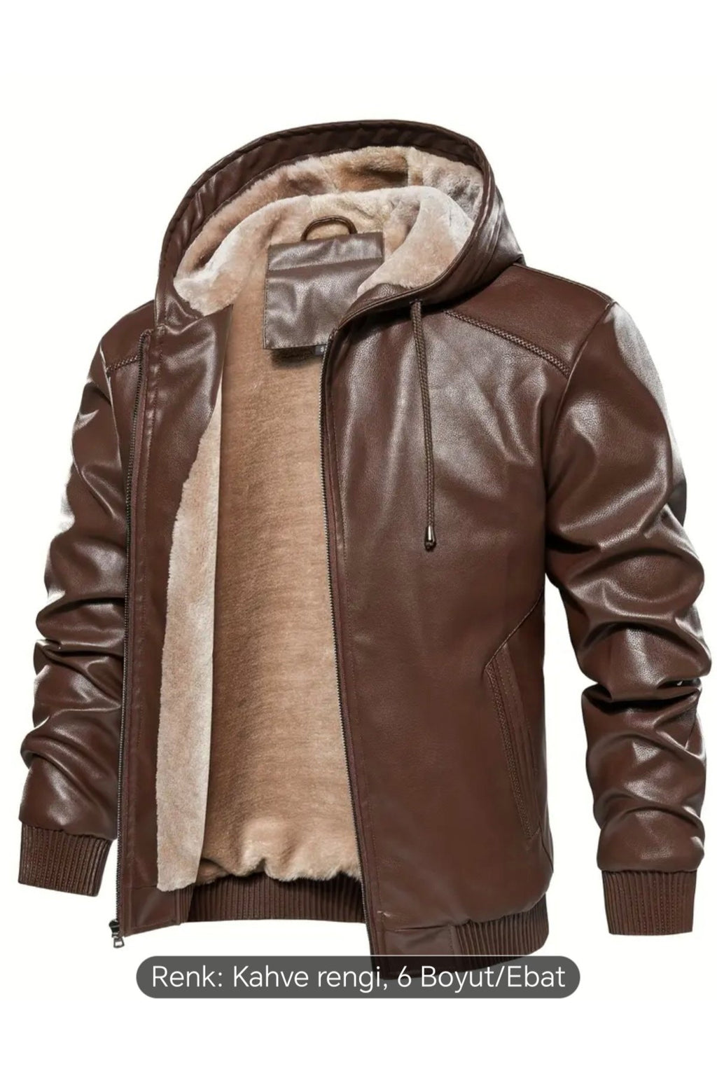 İç Kısmı Tüylü Hakiki Deri Kapüşonlu Mont