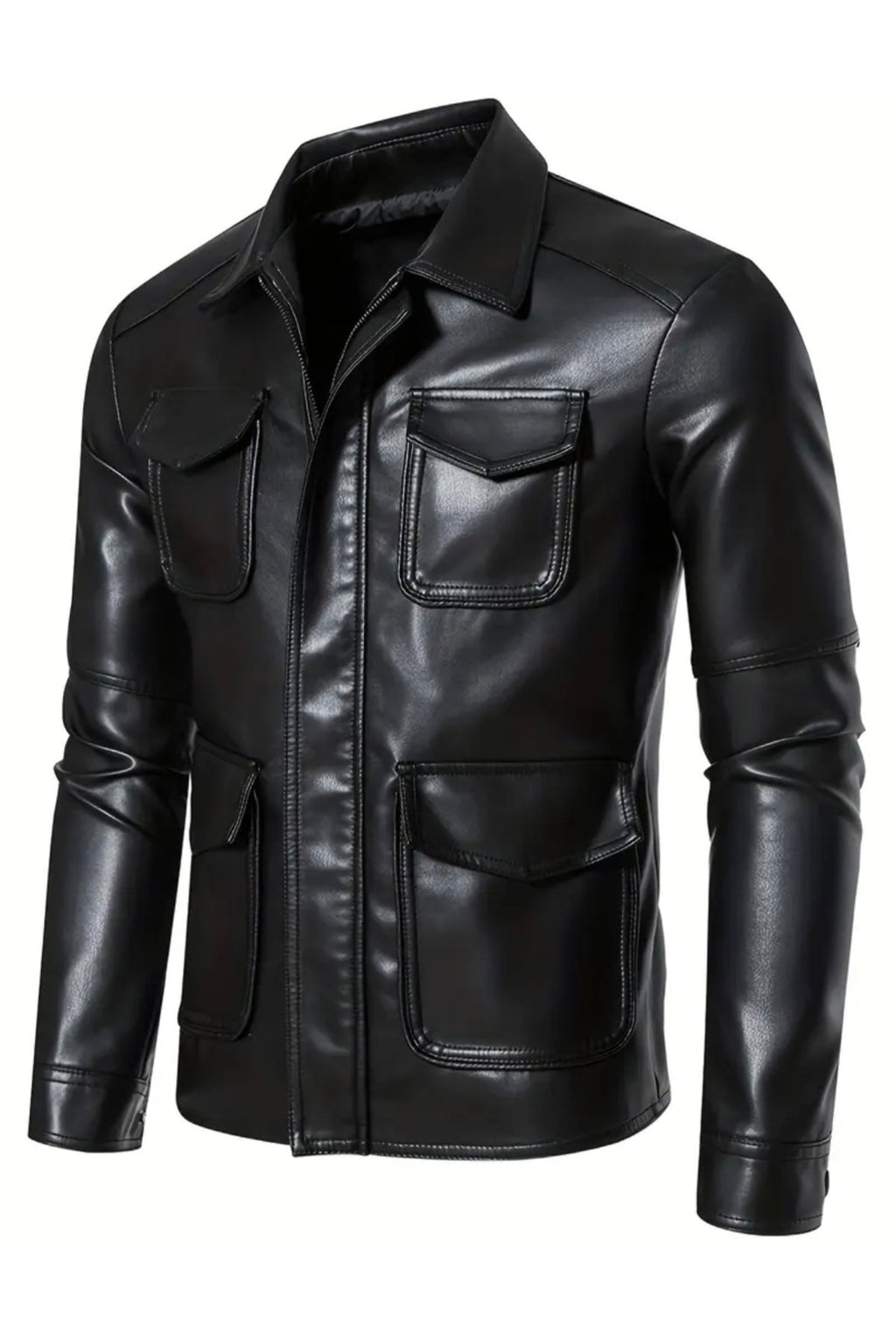 Kapaklı Torba Cepli , Gömlek Yaka Hakiki Kuzu Derisi Ceket