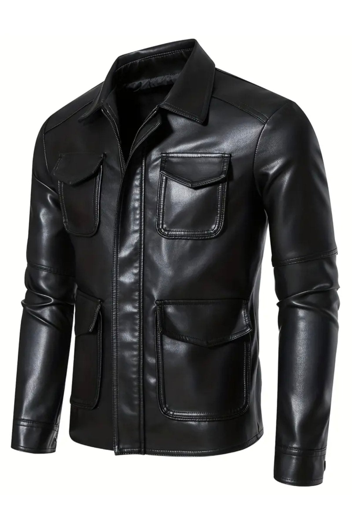 Kapaklı Torba Cepli , Gömlek Yaka Hakiki Kuzu Derisi Ceket