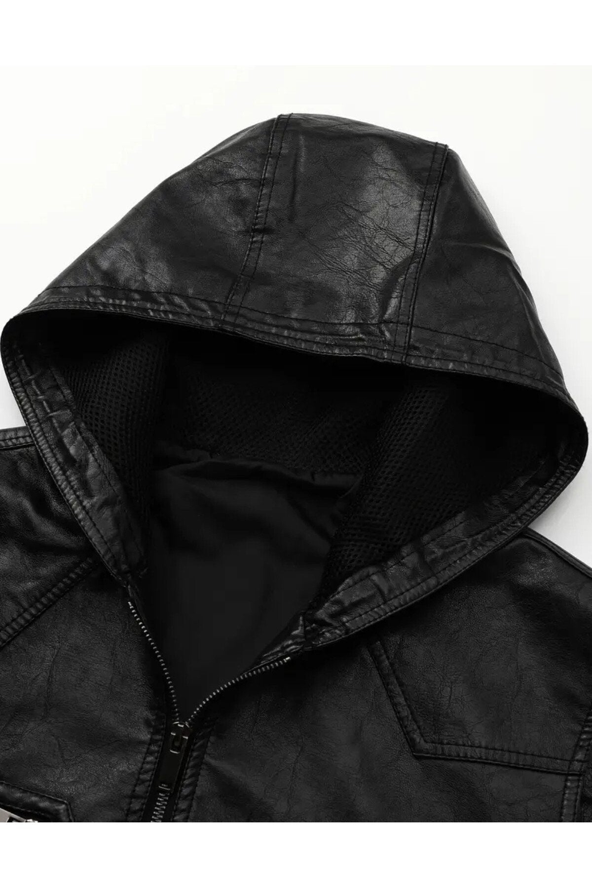 Kapüşonlu Triko yaka ve Triko Bel Hakiki kuzu derisi yelek