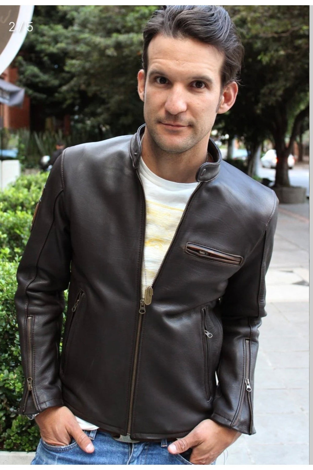 Zik Hakiki Deri Spor Ceket Koyu Kahverengi SlimFit Kesim