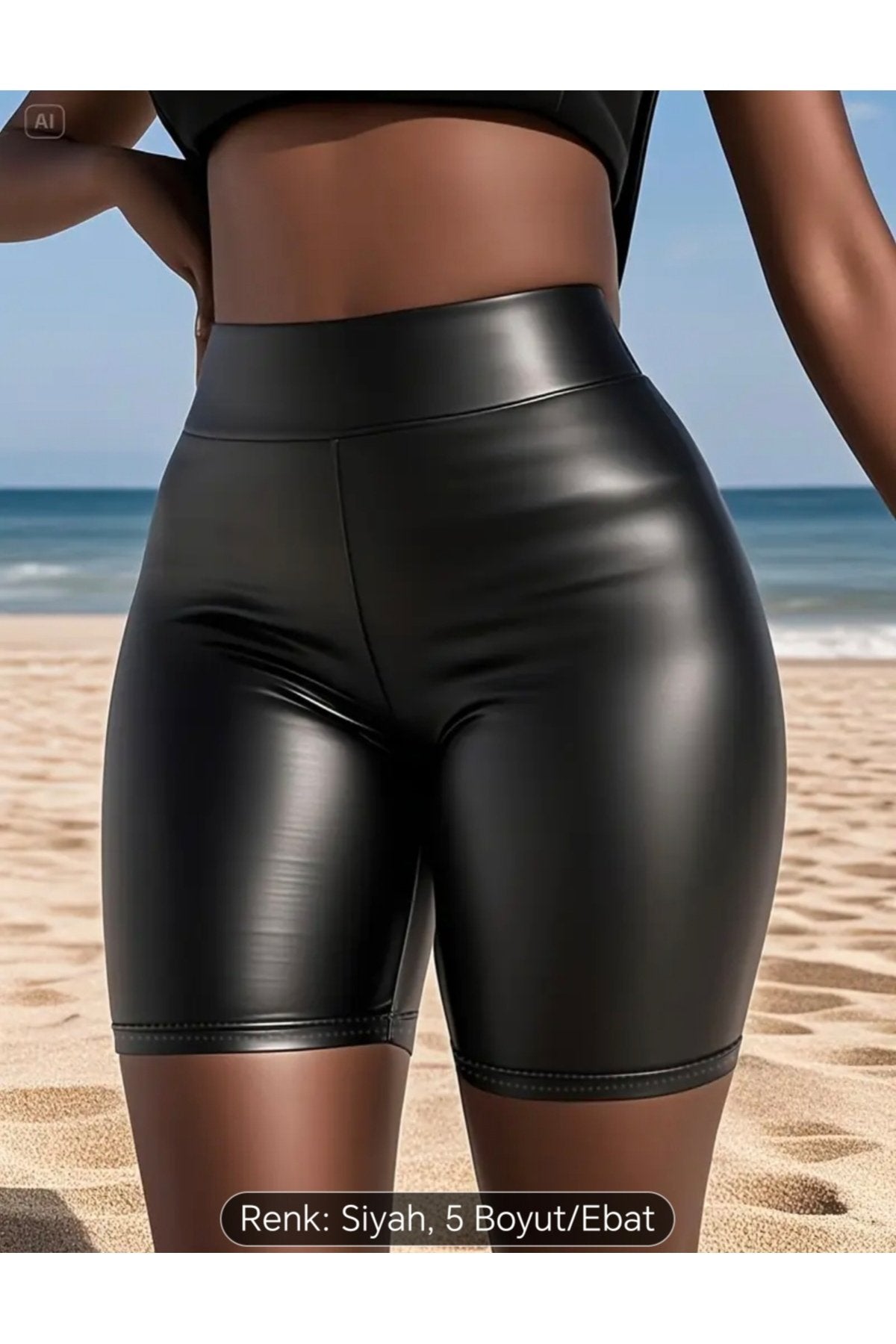 Deri tayt şort yüksel bel seksi siyah renk