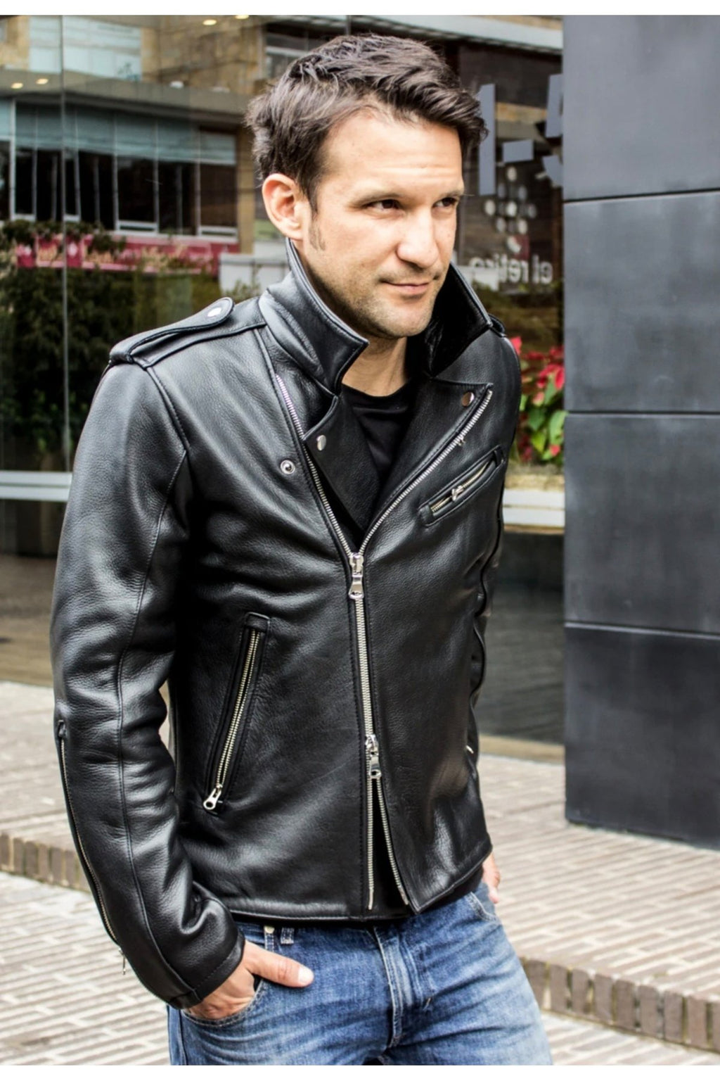 Kalın Hakiki Dana Derisi Kalın Biker Motorcu Mont