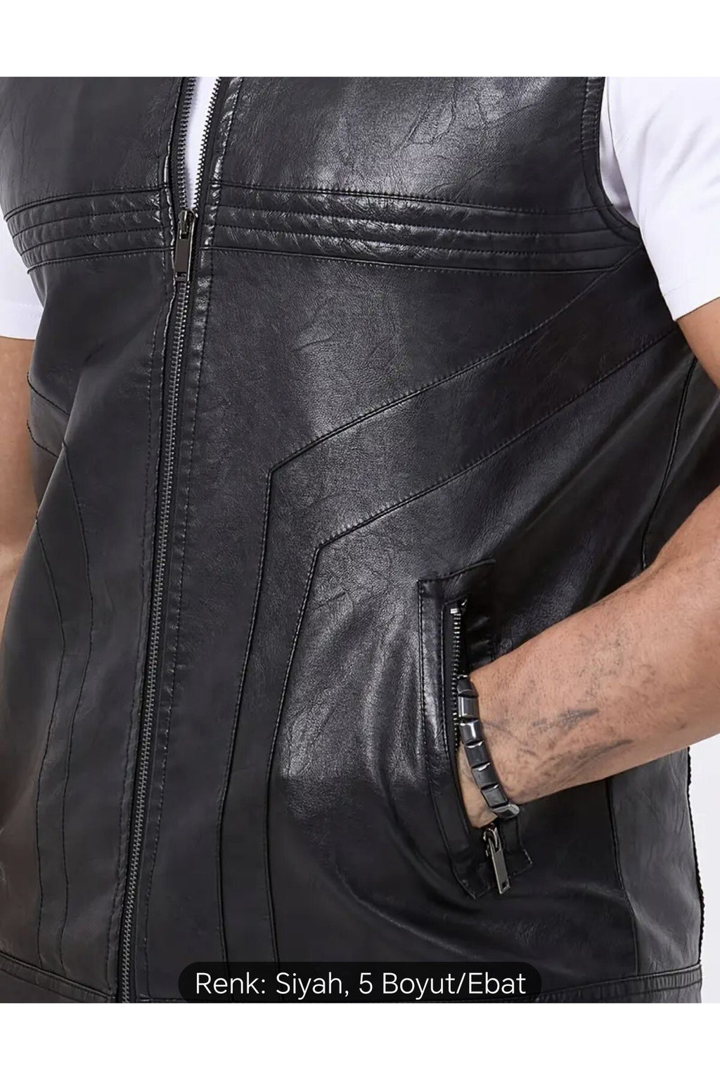 Uzun Hakim Yaka Regular Fit Hakiki Deri Yelek