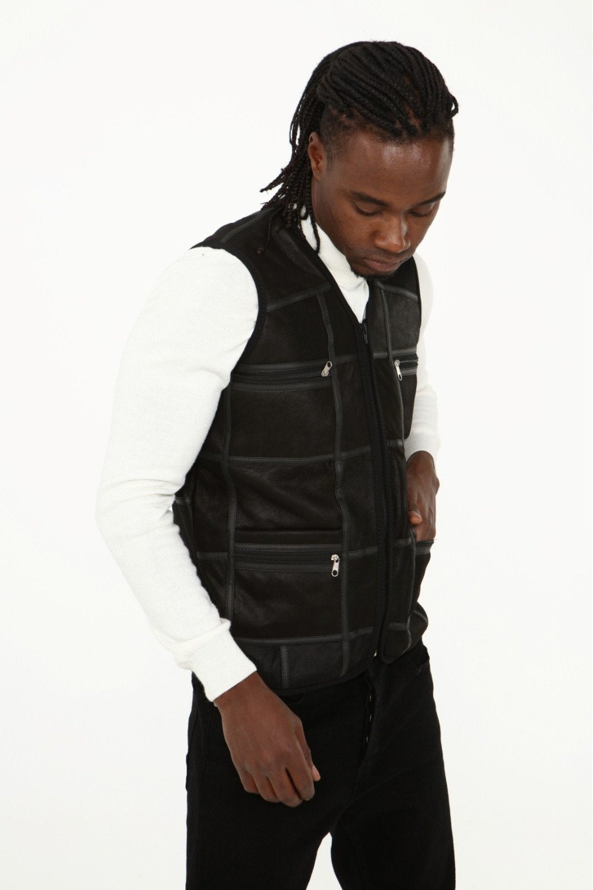 Parçalı Hakiki Deri ve Hakiki Kürk Parçalı yelek