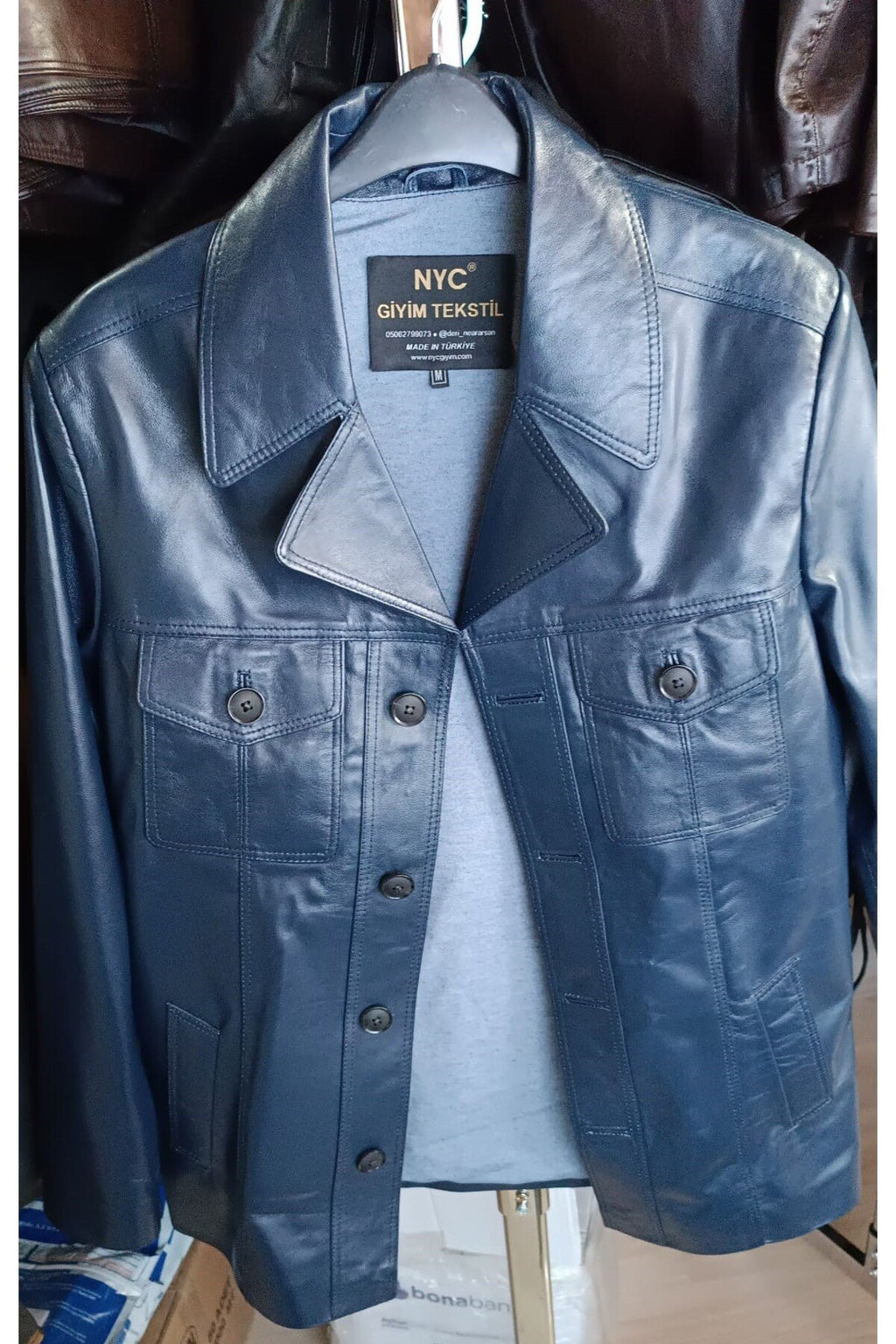 Hakiki Kuzu Derisi Lacivert Renk Uzun Ceket