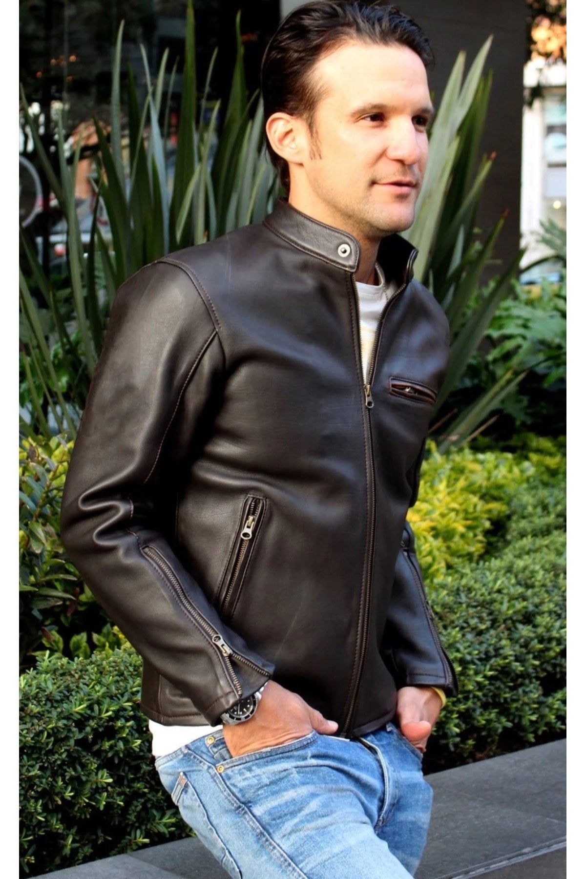 Zik Hakiki Deri Spor Ceket Koyu Kahverengi SlimFit Kesim