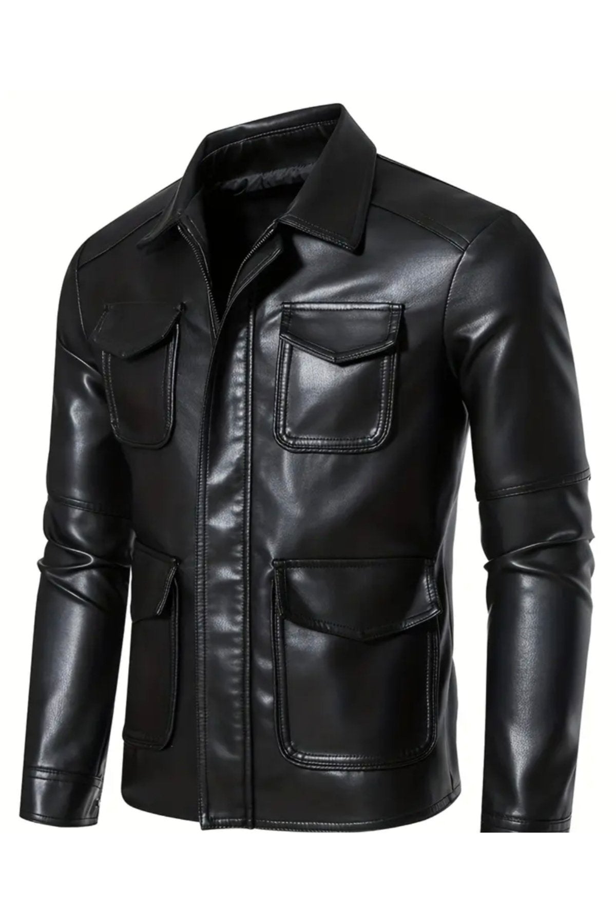 Kapaklı Torba Cepli , Gömlek Yaka Hakiki Kuzu Derisi Ceket