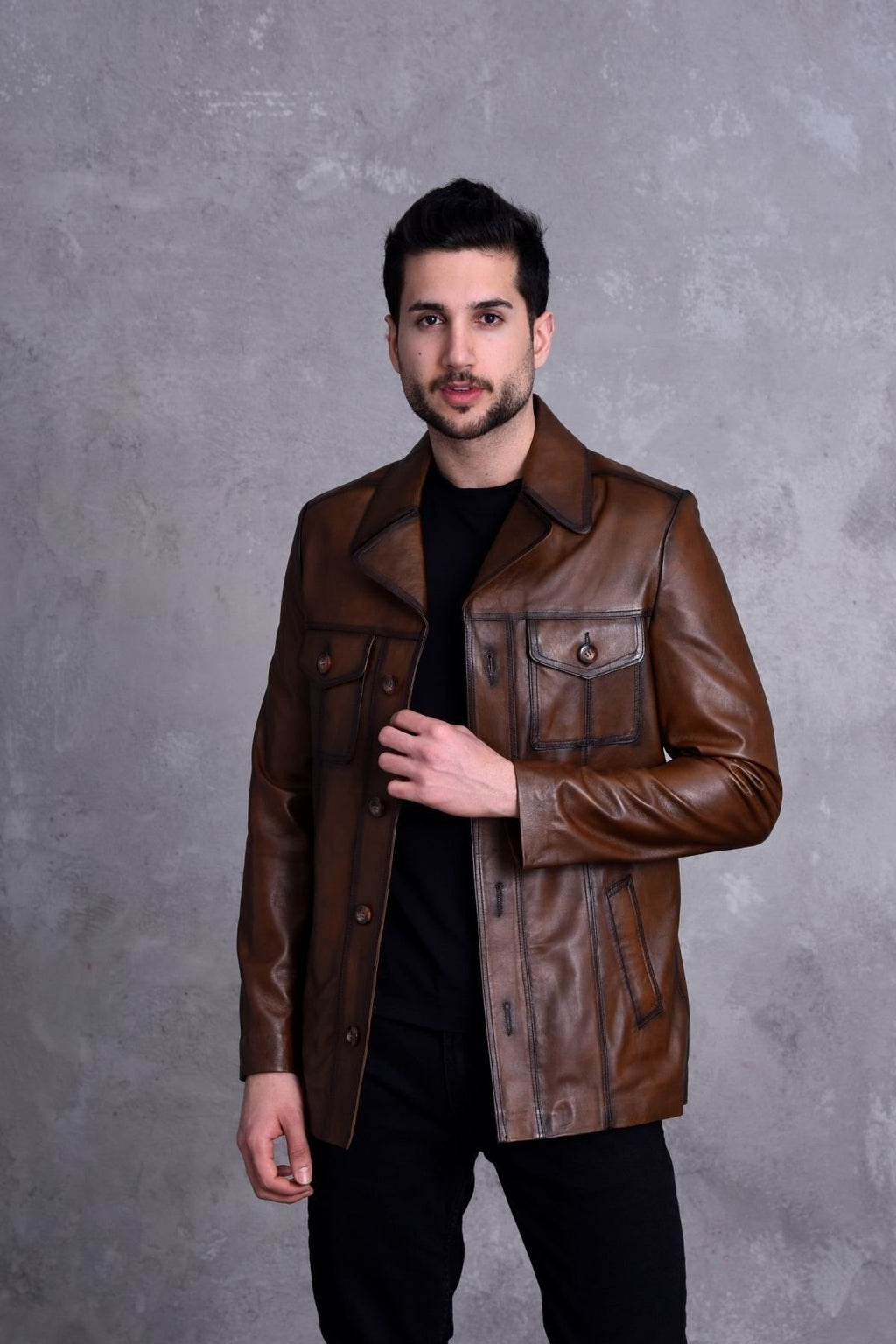 Uzun Italyan Yak Dar Kesim Hakiki Deri Ceket