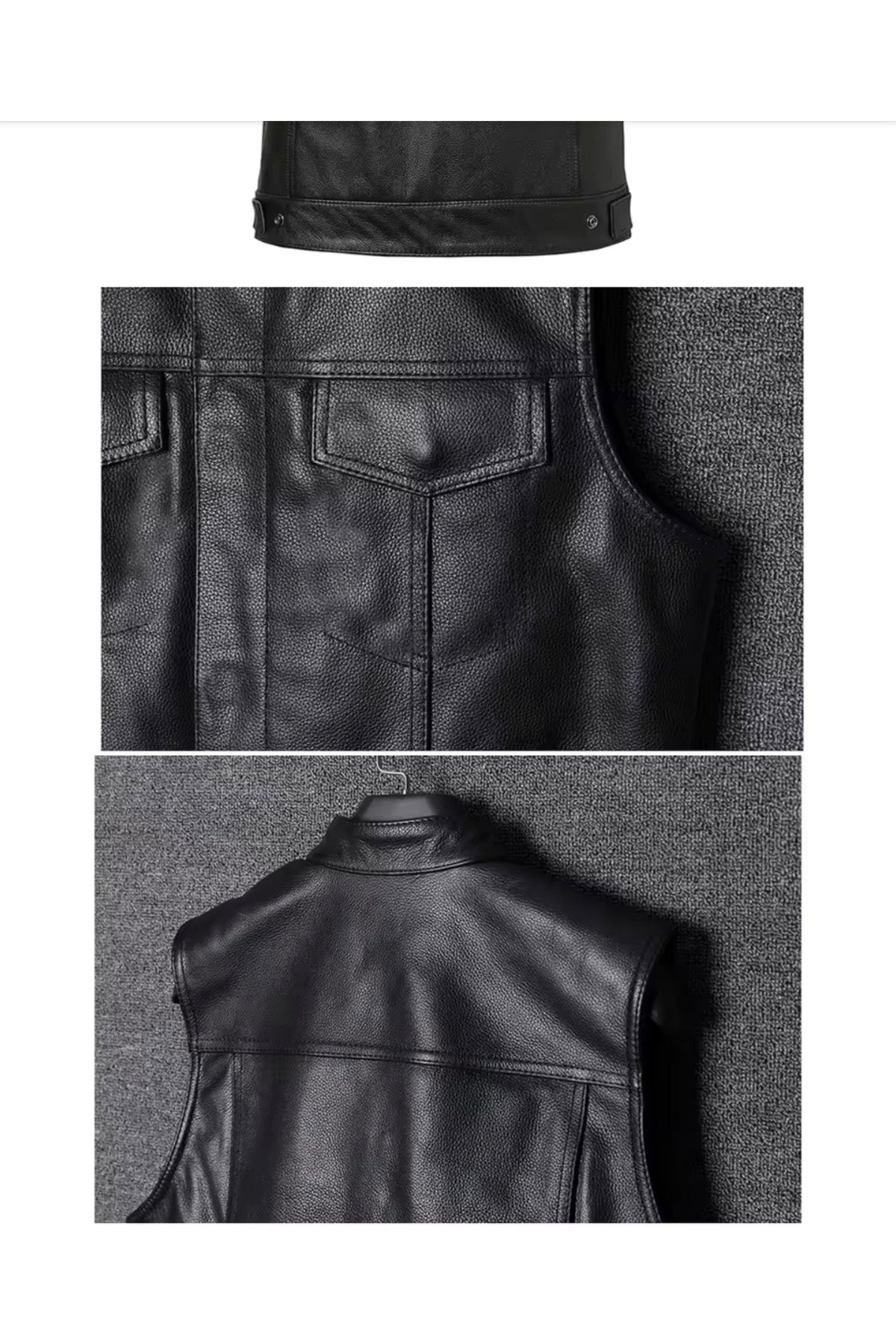 Hakiki deri motorcu tarzı yelek siyah renk cepleri fermuarlı