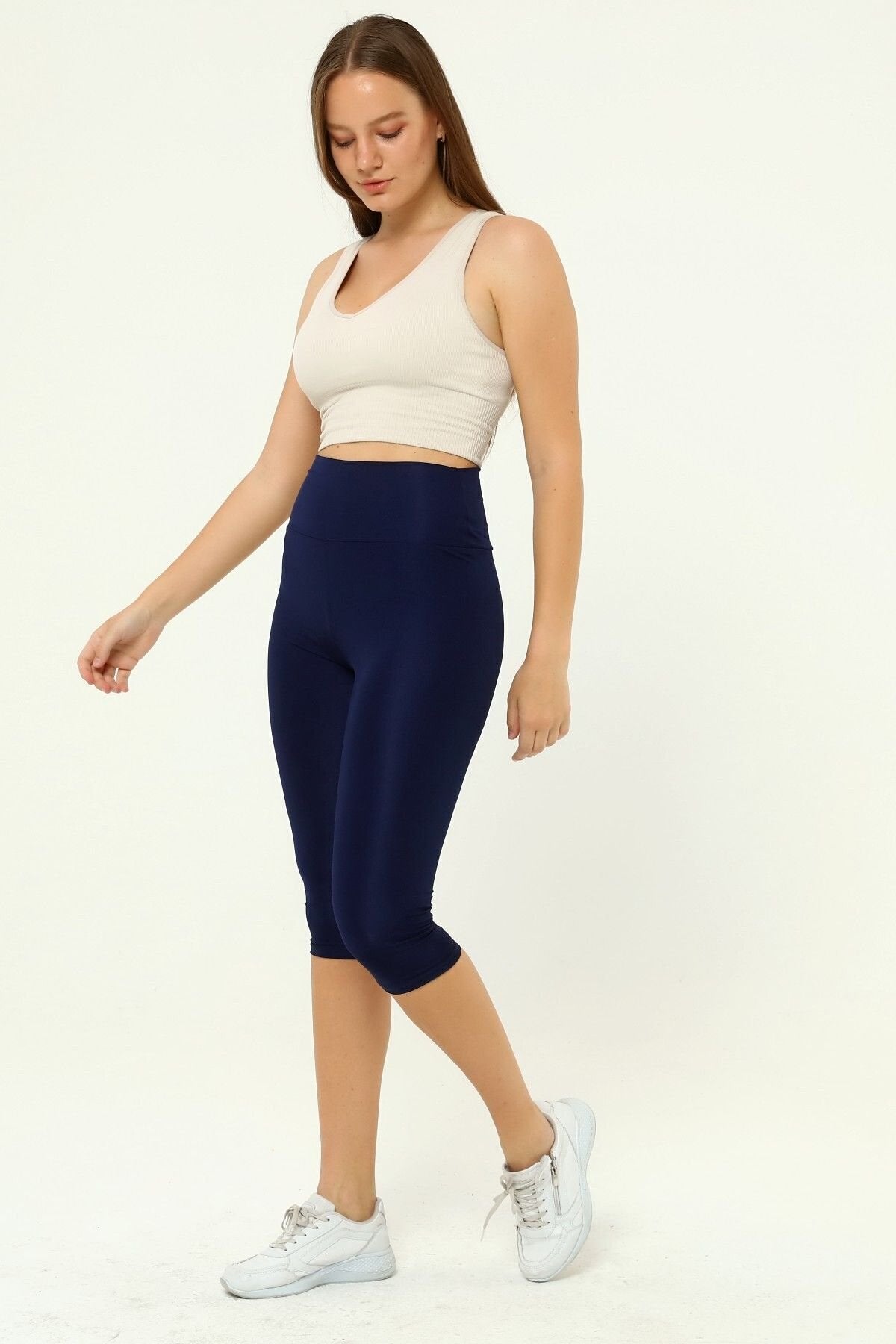 İnce Kapri Tayt Toparlayıcı Yüksel Bel Lacivert Renk