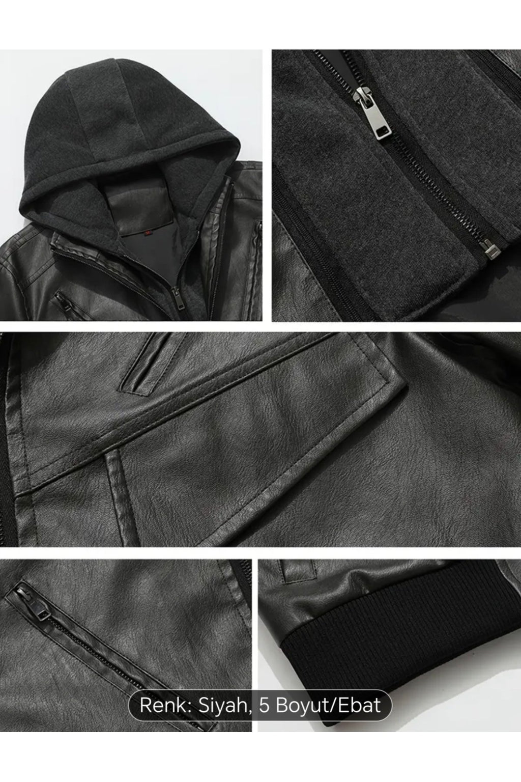 Kapüşonlu Hakiki Deri Kapak Süslü Mont Mat Veya Parlak Seçenekli