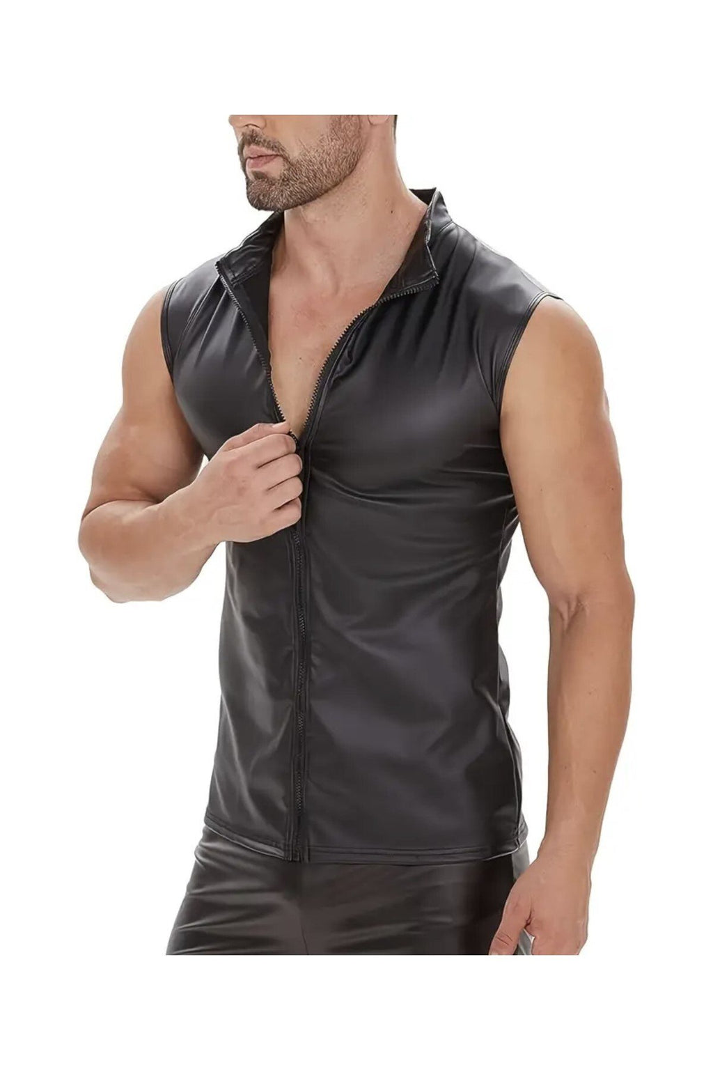 Deri Dik Yaka Sıfır kollu yelek